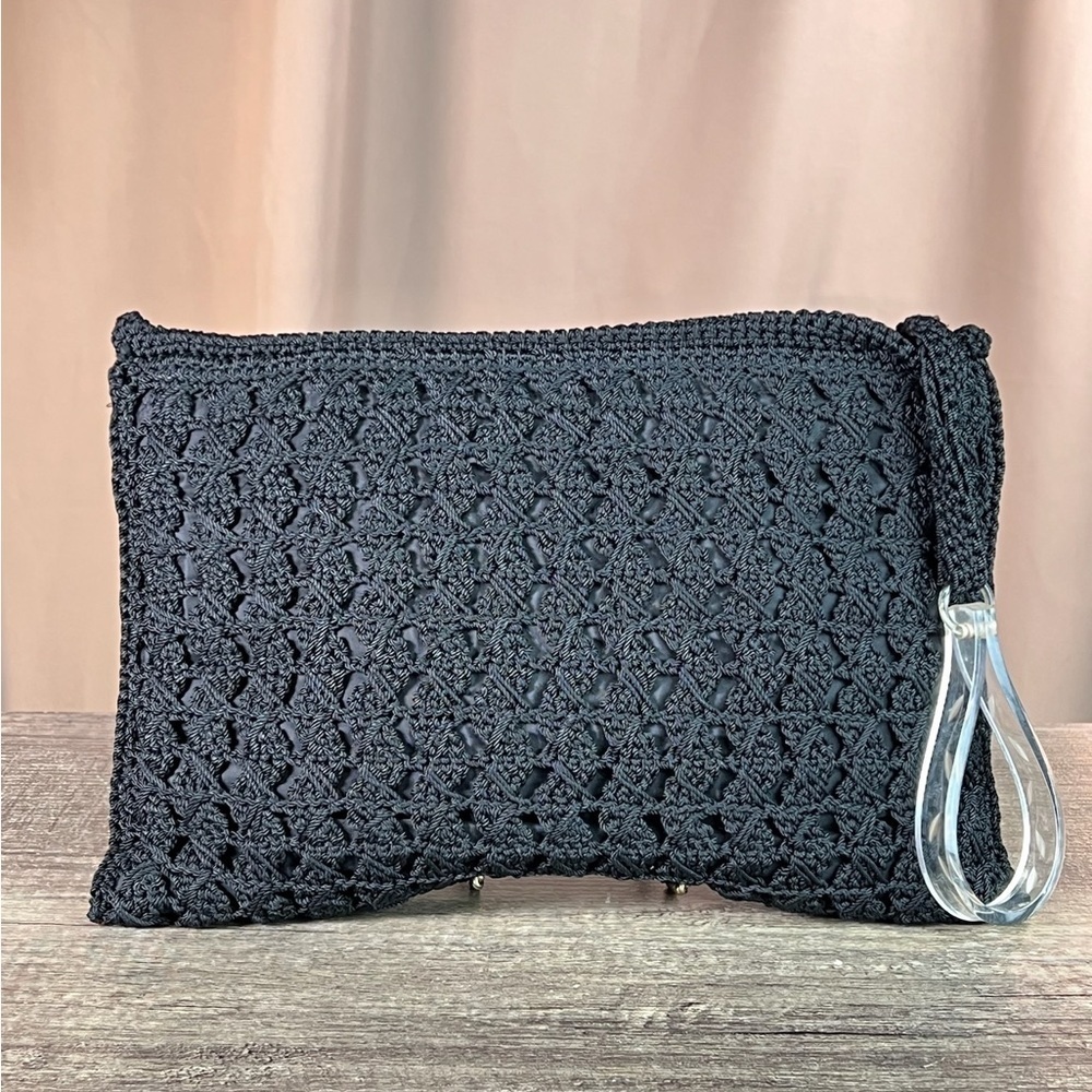 Vintage Black Micro Crochet Wristlet Clutch